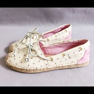 NWT Sperry Top-sider Dot print Canvas Flats White Floral Shoes Super Cute! 36.5